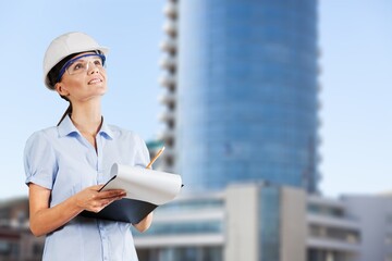 Portrait woman worker or engineer, outdoor work.