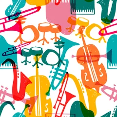 Foto auf Leinwand Jazz music instrument doodle seamless pattern background © Cienpies Design