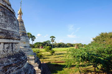 Birmanie, Bagan, Stupas dans la plaine de Bagan.