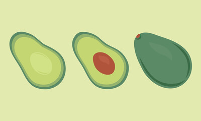 Avocado whole and sliced in half vector illustration