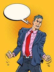 strong businessman powerful man, heroic leader pose, bodybuilding pose