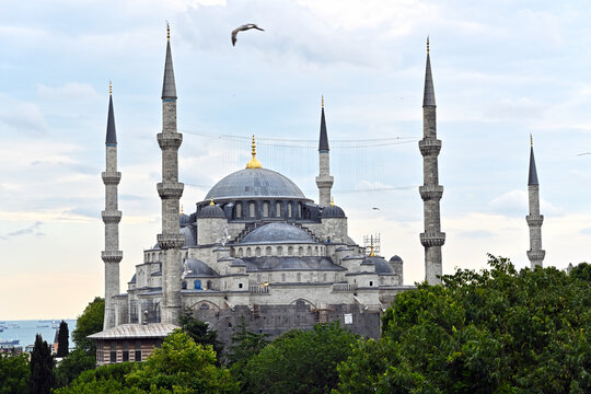 The Blue Mosque or Sultan Ahmet Mosque, Istanbul. Turkey vacation. The Sultan Ahmed Mosque   Ottoman mosque development. IByzantine Christian Hagia Sophia with Islamic architecture