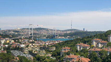 panorama with a bridge across the Bosphorus, Istanbul, Turkey