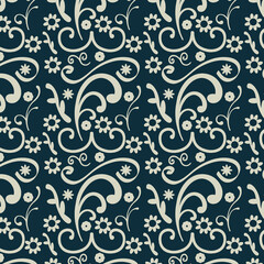 Navy blue and beige tan swirl pattern with a boho vibe in this pretty background. 