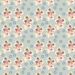 Succulent floral French blue circles green background seamless pattern