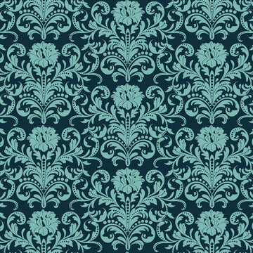 Floral navy blue and aqua pattern with a cool vintage retro flower vibe.