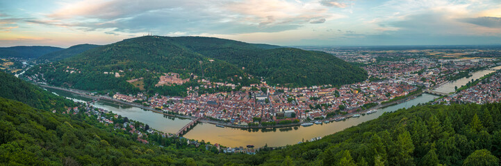 Panoramic cityscape of Heidelberg with the river Neckar in Germany. - obrazy, fototapety, plakaty