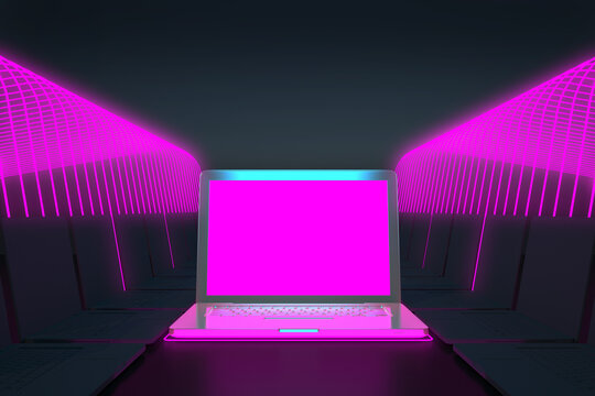 Laptop In Purple Neon Lines