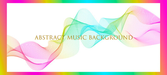 Abstract musical wave element of colored lines on white background for design. Vector illustration of smooth ribbon dynamics. EPS 10.