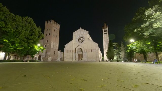 Time lapse night, San Zeno, historic center of Verona, Italy