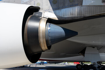 Detail of turbofan jet engine (nozzle), close-up.