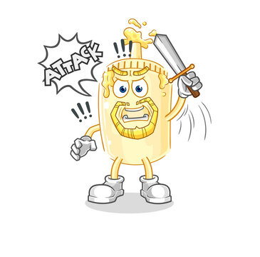 recommend clip art: mayonnaise knights attack with sword. cartoon mascot vector