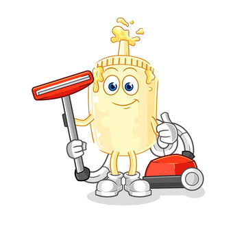 mayonnaise character cleaning with vacuum clip art preview