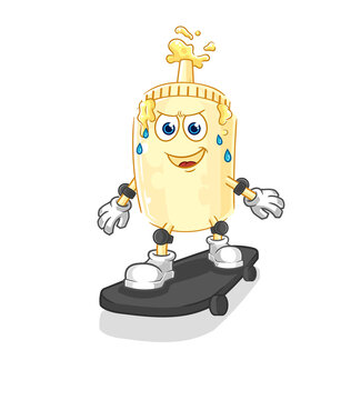 recommend clip art: mayonnaise riding skateboard cartoon character vector