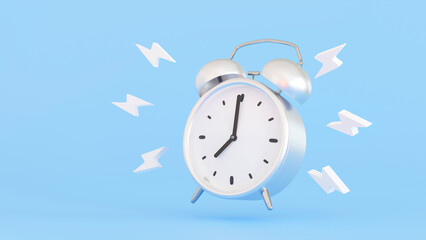 White Alarm clock ringing ringtone on blue background, 3D rendering.