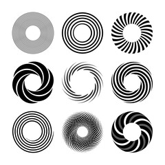 Set of simple spirals, abstract circles, swirl design elements isolated vector icons