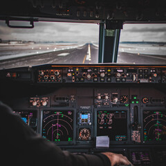 cockpit of airplane cockpit at take-off