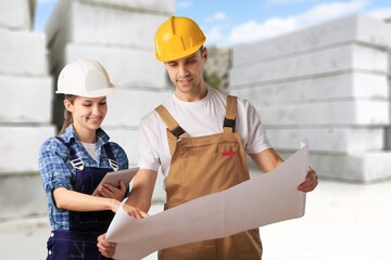 Engineer planning new residential subdivision home building in construction site.