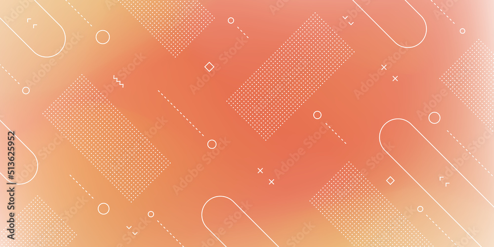 Wall mural modern abstract background with retro memphis elements and orange pastel gradient color