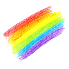 Rainbow drawn with colored pencils on a white background
