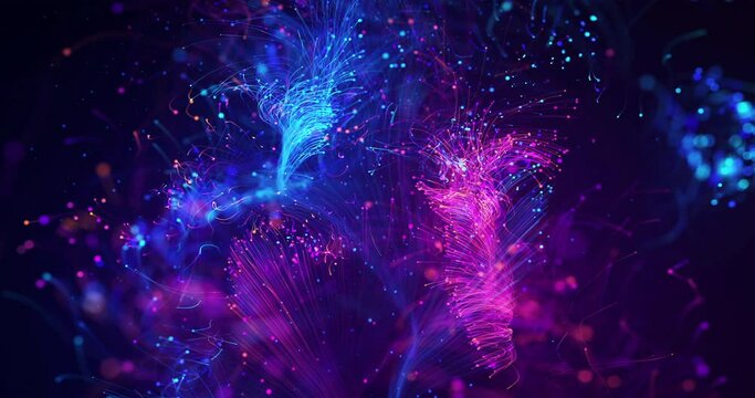 Futuristic Optical Fibers Transferring High Speed Data. Electrical Signals Flowing Inside Of Complex Network. Technology Related 3D Animation.