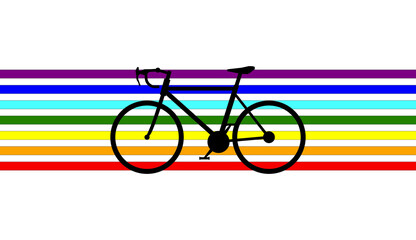 Fototapeta premium racing bike: black silhouette and multicolored lines dedicated to those who believe in the environment, solidarity, peace, equality, freedom and fraternity.