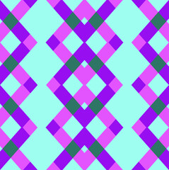 Geometric pattern of intertwined rhombuses seamless in magenta, tide green, light blue and purple colors. vector illustration.
