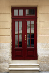 Obraz premium View of building with wooden door. Exterior design