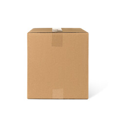 One closed cardboard box isolated on white. Delivery service