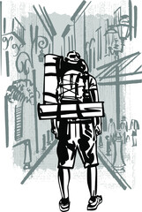 the vector illustration sketch silhouette of a traveling man