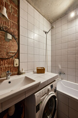 eclectic styled interior design in modern apartment. Loft and vintage