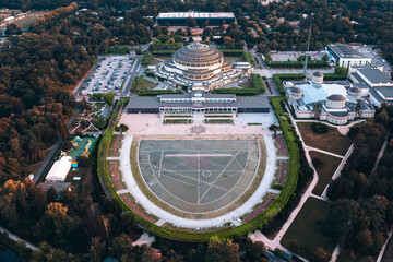 Aerial view of the historic building of the Centenary Hall, Wroclaw, Poland