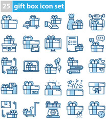 birthday gift box icon set and delivery