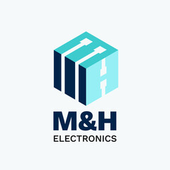 Letter MH vector logo design | pixel electronics logo | mobile electronics logo