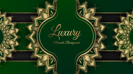 luxury mandala background, green and gold, design vector