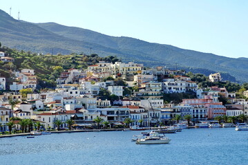 Buildings on the slope of a hill in Poros, Greece