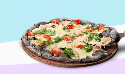 Italian pizza on the desk. pizza delivery concept