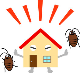 ゴキブリの侵入を阻止する家のキャラクター - obrazy, fototapety, plakaty
