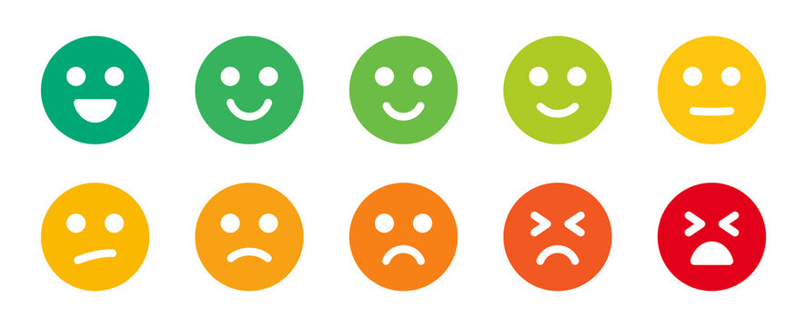 Emotion icon vector set with smiley emoji from happy to sad expression illustration.