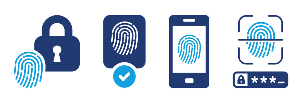 Fingerprint identification icon vector set. Thumbprint biometric technology for password security concept illustration.