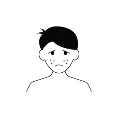 Sad man with acne on the face icon design isolated on white background