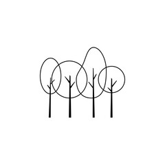 Conjunto de árboles de diferentes estilos y formas. Concepto de naturaleza. Concepto de bosque. Ilustración vectorial estilo portada, línea simple