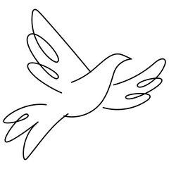 Creative outline dove illustration. Linear bird icon. Peace and freedom symbol on white background.