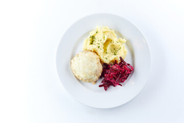 cutlet with mashed potato and salad