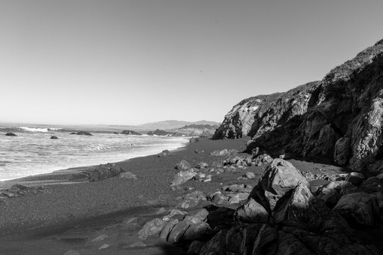 Beach and cliffs at Moonstone Beach, Cambria, California