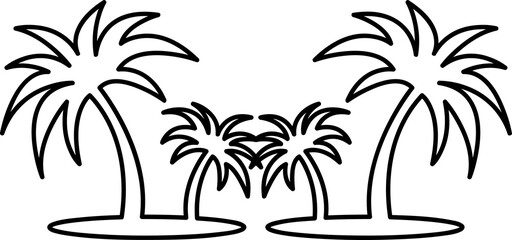 Tropical palm trees set, black silhouettes isolated on white background. Vector. line art.eps
