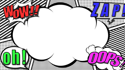 アメコミ風背景　（文字あり・雲あり）