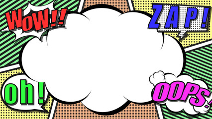 アメコミ風背景　（文字あり・雲あり）