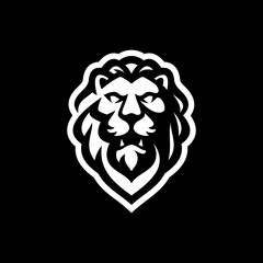 Lion head line art or silhouette logo design. Lion face vector illustration on dark background