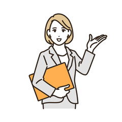 説明するスーツの女性のシンプルなベクターイラスト素材